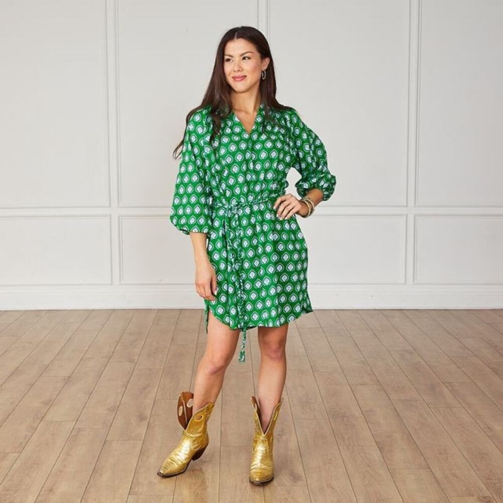 Caryn Lawn 100% Cotton Green Floral Pippi Leaf Mini Dress Size One Size